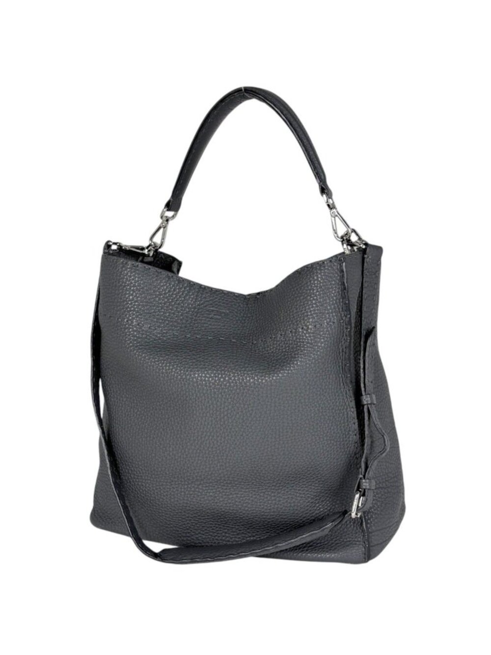 Fendi Shoulder Bag Selleria 2-Way Leather Gray